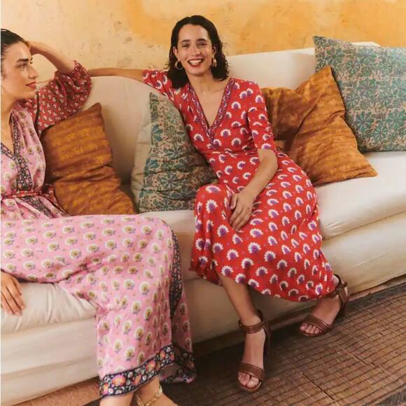 Boden Rebecca Jersey Midi Tea Dress In Passion Geo Orange Size 6R Party Shower - Picture 6 of 15